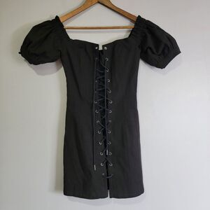 Stone Cold Fox Womens Pamela Dress  Off The Shoulder Lace Up Black  Size 2 Small